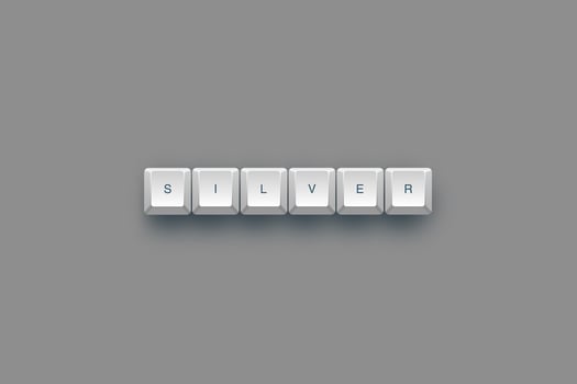 Silver text on a 3d keyboard button with shadow concept series photo