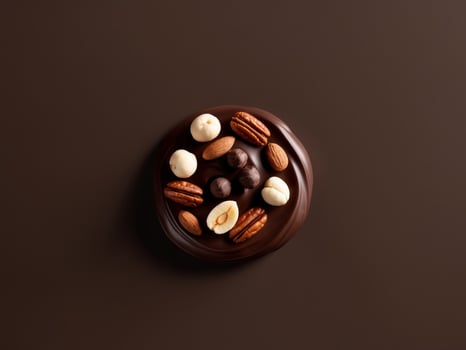 Chocolate covered nuts and nuts on a brown background photo