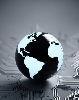 World globe on circuit board 3d illustration photo