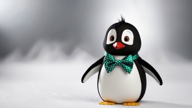 A penguin wearing a green bow tie photo