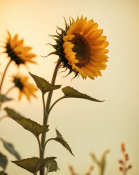Sunflower with yellow petals in the sunset photo