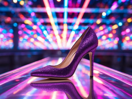 Purple high heeled shoe on a shiny surface photo