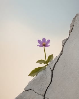 A flower growing out of a crack in a wall photo