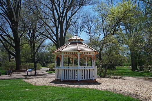 Wooden antique pavilion in green garden park at Missouri botanical garden- Saint Louis city, United states photo
