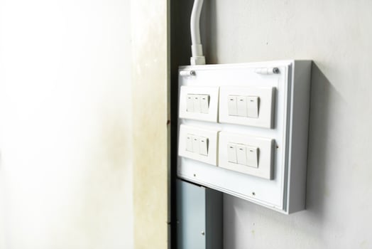 Electrical outlet on the wall of the house. Close up. photo