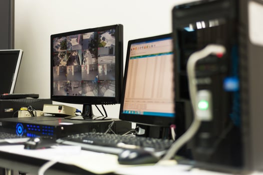 Cctv monitor in security room center photo