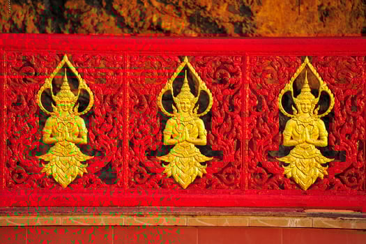 Angel carved in thai pattern art photo