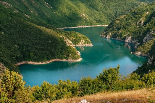 Piva Lake in Gorge of Piva River Canyon photo