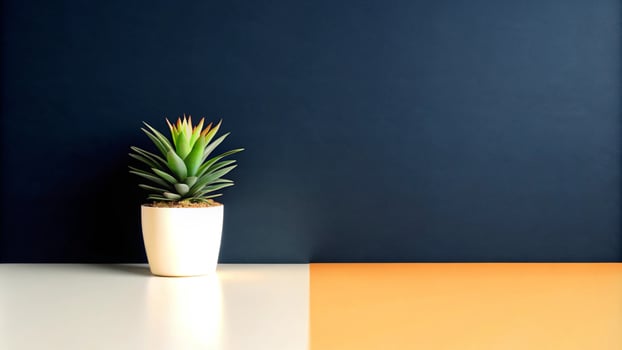 A small plant in a white pot on a table photo