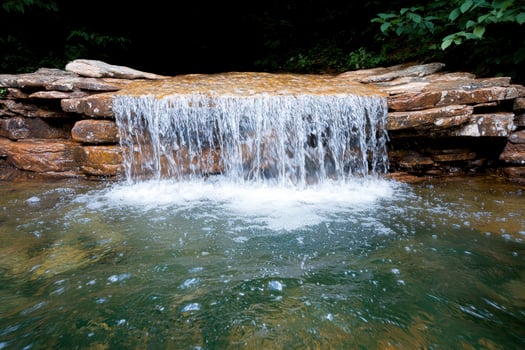 Serene waterfall in lush forest photo