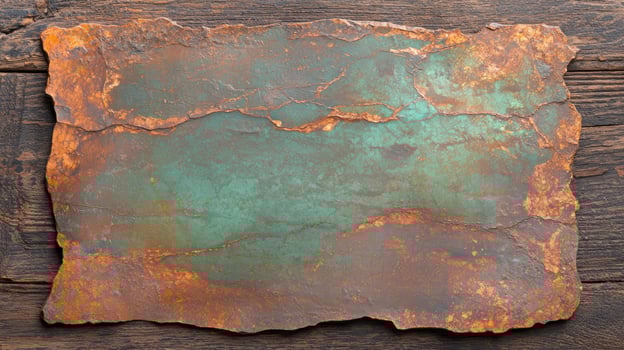 Rusty metal texture with green patina photo