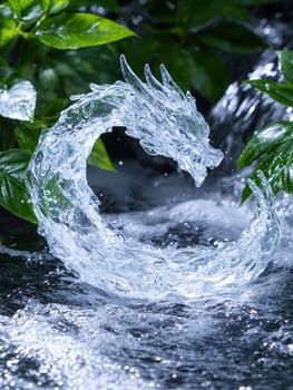 Magical water dragon fountain in lush garden photo