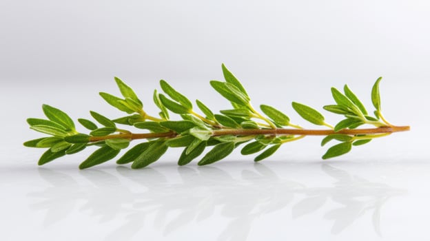 Fresh green herb sprig on white background photo