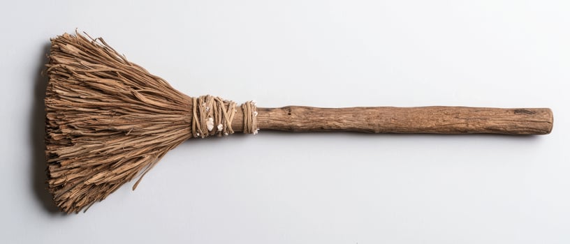Vintage wooden broom on plain background photo