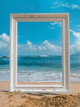 Empty Frame on Beach Overlooking Ocean with Blue Sky photo
