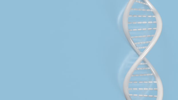 The white dna on blue background for sci or medical concept 3d rendering. photo
