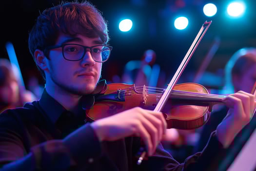 Young Violinist Performing in Orchestra photo