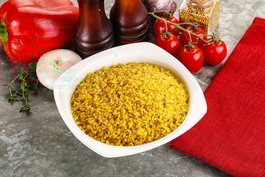 Dry wheat bulgur cereal heap photo