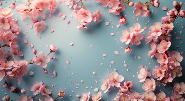 Pink Cherry Blossoms Frame a Light Blue Background photo