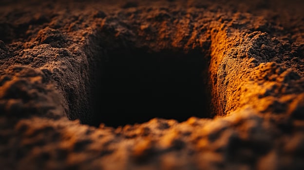 A hole in the ground with dirt and sand photo