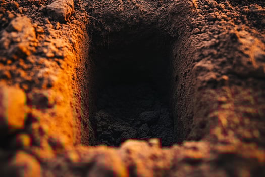 A hole in the ground with dirt and dirt photo