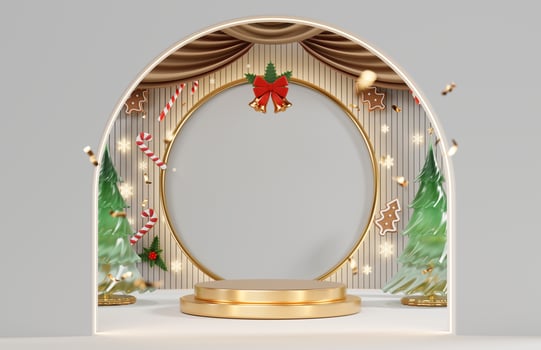 White Merry Christmas event product display podium with decoration background 3d rendering photo