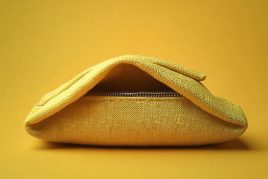 Stylish yellow fabric pouch on a vibrant yellow background showcasing modern design elements photo