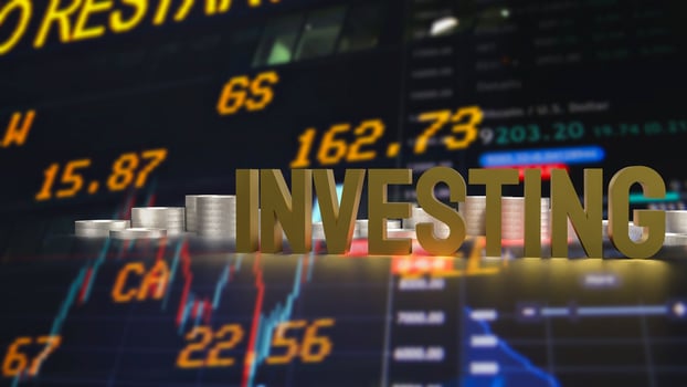 The investing text and coins for Business concept 3d rendering. photo