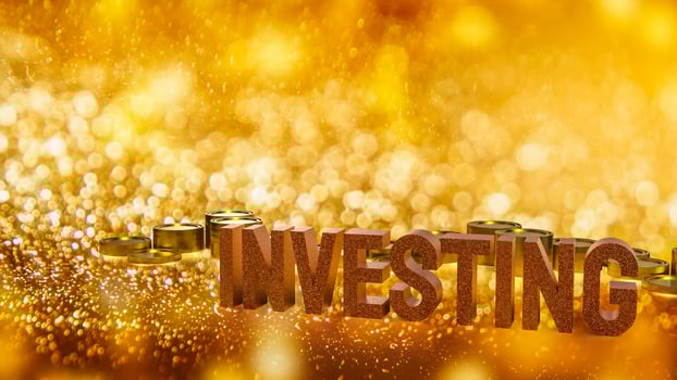 The investing text and coins for Business concept 3d rendering. photo