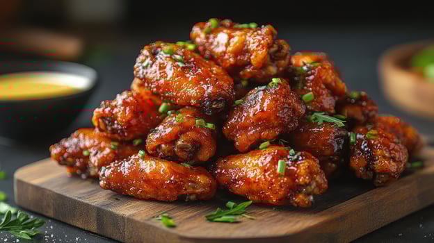Delicious, gourmet-style chicken wing skewers with honey glaze, photo