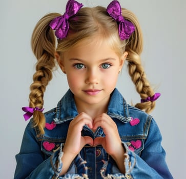 Cute Girl in Denim with a Loving Gesture photo