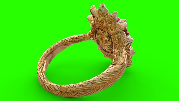 diamond ruby ring with green background photo
