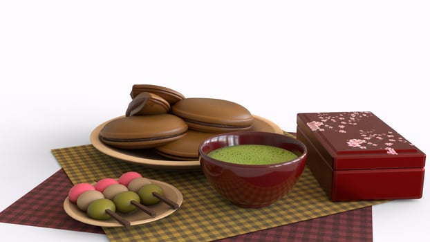 japanese food dessert set with white background photo