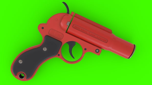 a red gun on a green background 5 photo