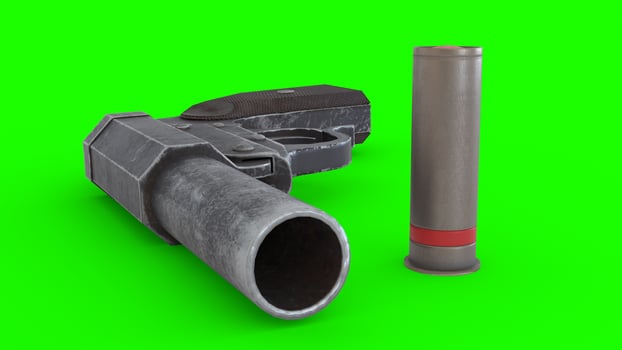 a gun and a bullet on a green screen 2 photo