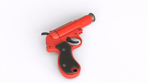 a red gun with a black handle on a white background photo