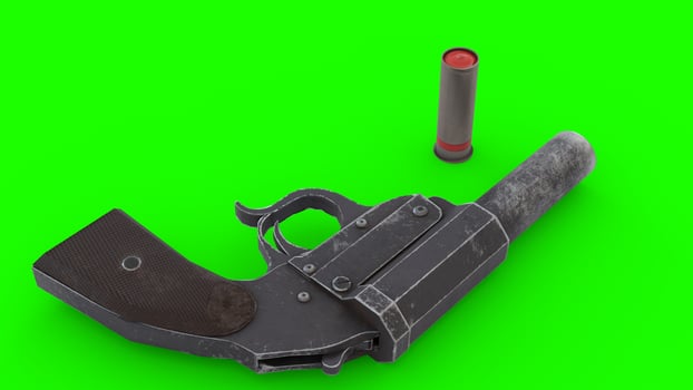 a gun and a bullet on a green screen 1 photo