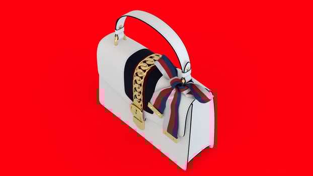 stylish white ladies purse with red background1 photo