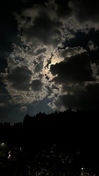 Night landscape, full moon behind clouds in the sky photo