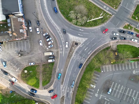 Aerial View of Residential District at Birmingham City of Midlands, England, United Kingdom. Drone Camera Footage was Captured from High Altitude During Sunset Time of March 30th, 2024. photo