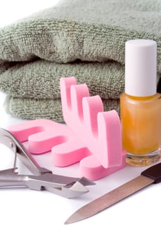 pedicure beauty set and towel photo