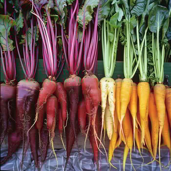 A stunning photo of freshly harvested root vegetables like beets and carrots