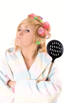 housewife with curlers and skimmer photo