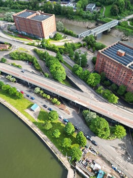 Aerial View of Buildings at Hotwells Central Bristol City of Southwest of England, Great Britain. High Angle Footage Was Captured with Drone's Camera from Medium High Altitude on May 27th, 2024. photo