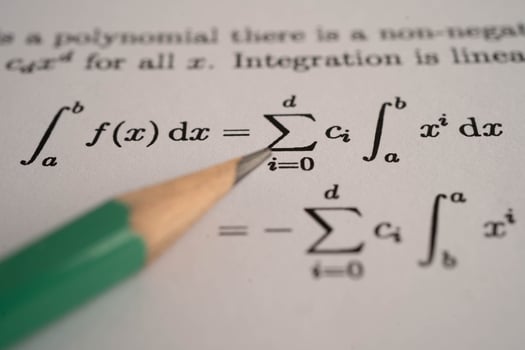 Pencil on mathematic formula exercise test paper in education school. photo