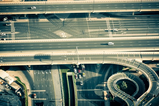 Top view of highway interchange in Dubai photo