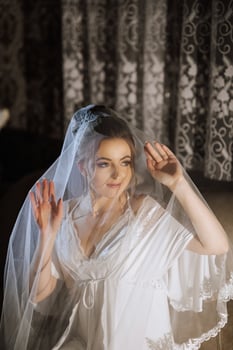 A woman is wearing a veil and looking at the camera photo