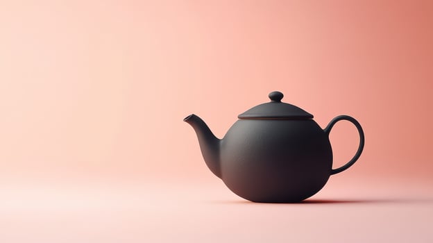 Elegant Simple Black Ceramic Teapot Perfect for Tea Lovers and Stylish Home Decor with a Pastel Background Creating an Idyllic Ambiance photo