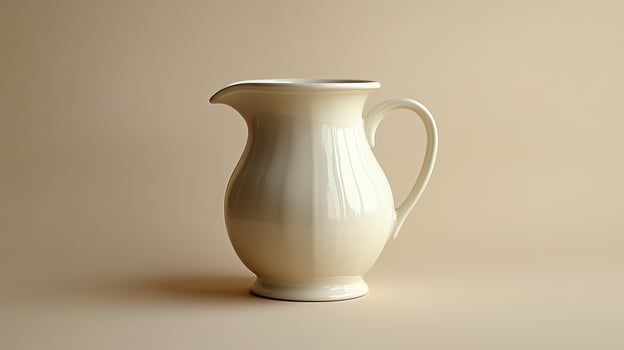 Stylish and Minimalist White Ceramic Pitcher Perfect for Home Decor or Dining Enhancements on a Solid Beige Background photo