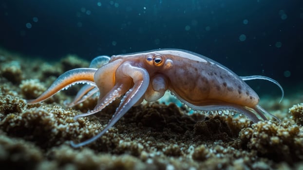 A close-up of an octopus on the ocean floor, showcasing its textures and colors. photo